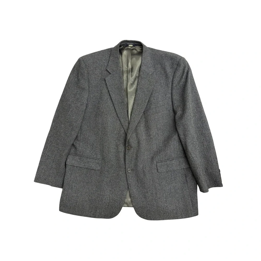 Brooks Brothers 346 Mens Grey Herringbone Wool Blend Blazer Sport Coat 48R